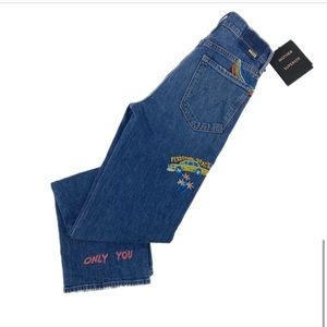 Mother Blue The Rambler Sneak Embroidered Denim Jeans